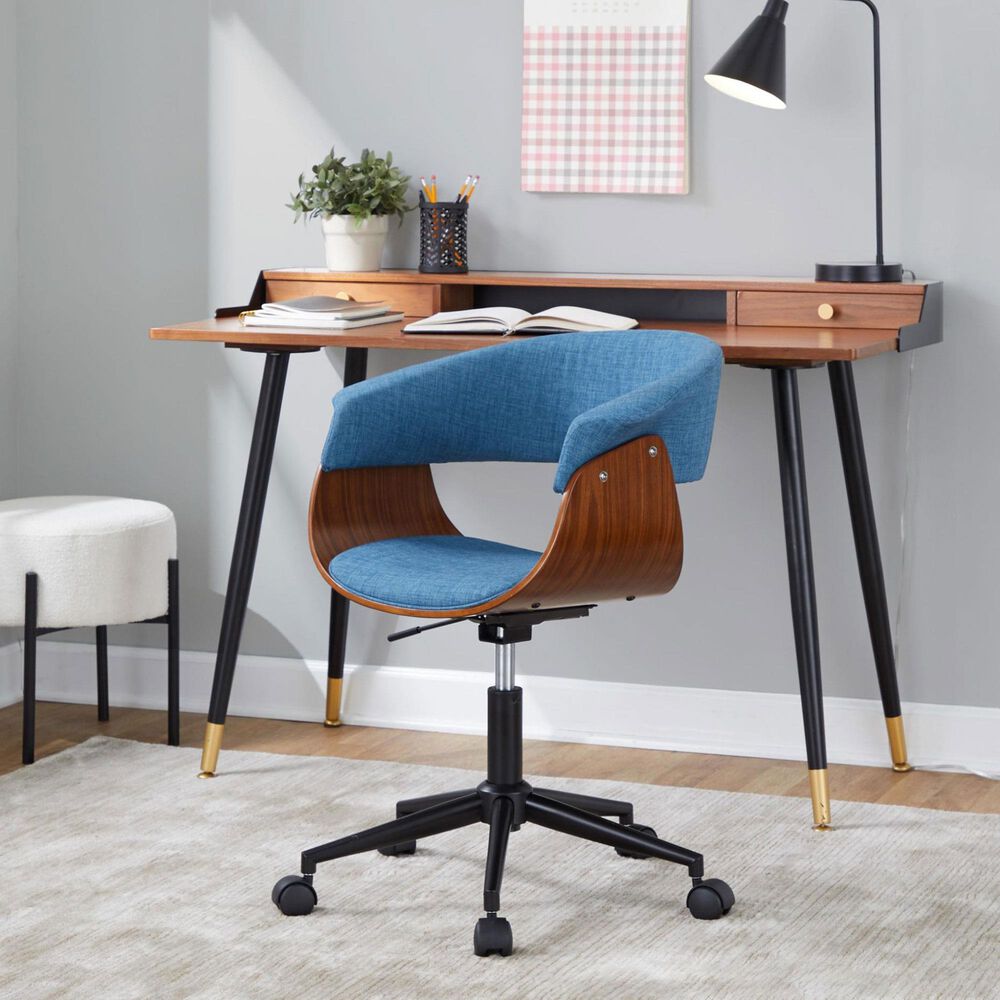 Lumisource Vintage Mod Office Chair with Blue Cushion in Walnut and Black, , large