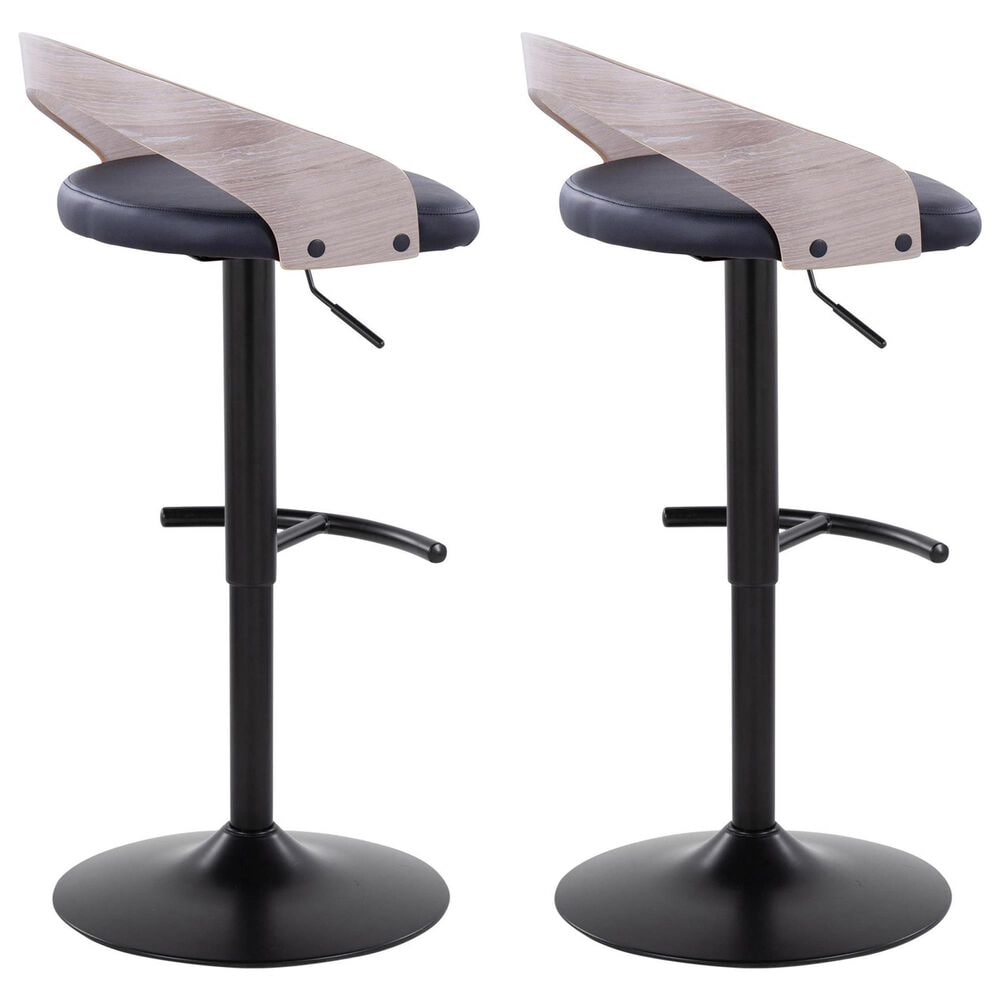 LumiSource Grotto Swivel Barstool with Black Faux Leather Upholstery in Black and Light Grey (Set of 2), , large