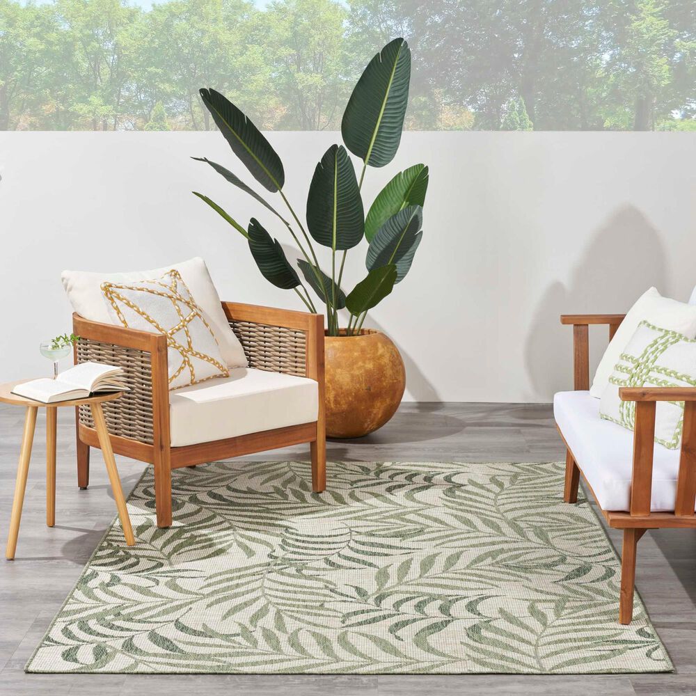 Nourison Garden Oasis GOA01 Ivory and Green 6&#39; x 9&#39; Indoor/Outdoor Area Rug, , large
