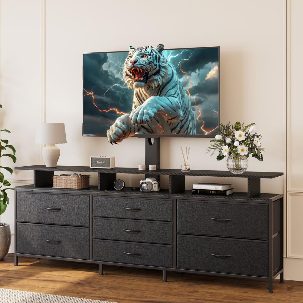HOMLUX 63" 7-Drawer TV Stand with Adjustable TV Mount in Black Carbon Fiber, , large