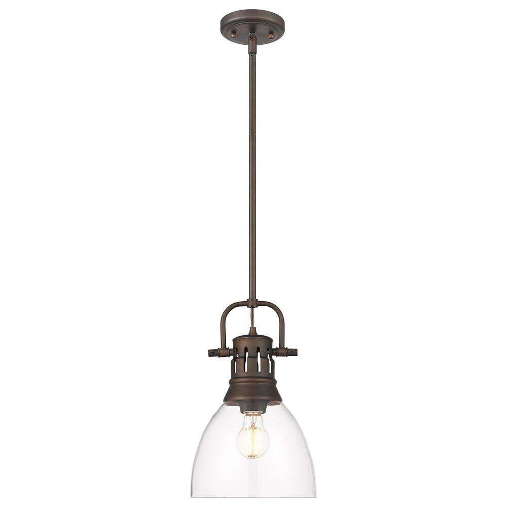 Golden Lighting Duncan 1-Light Small Pendant with Rod and Clear Shade in Rubbed Bronze, , large