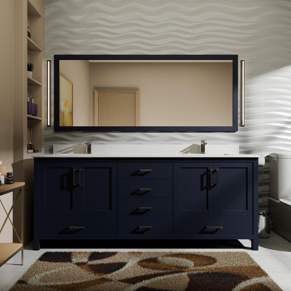 Lexora Home Jacques 72" Double Bathroom Vanity in Navy Blue with 2 cm White Quartz Top and Rectangular Sinks, , large