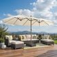 HOMLUX 15" Double-Sided Outdoor Market Umbrella with Sandbag Base and White LED Beads in White, , large