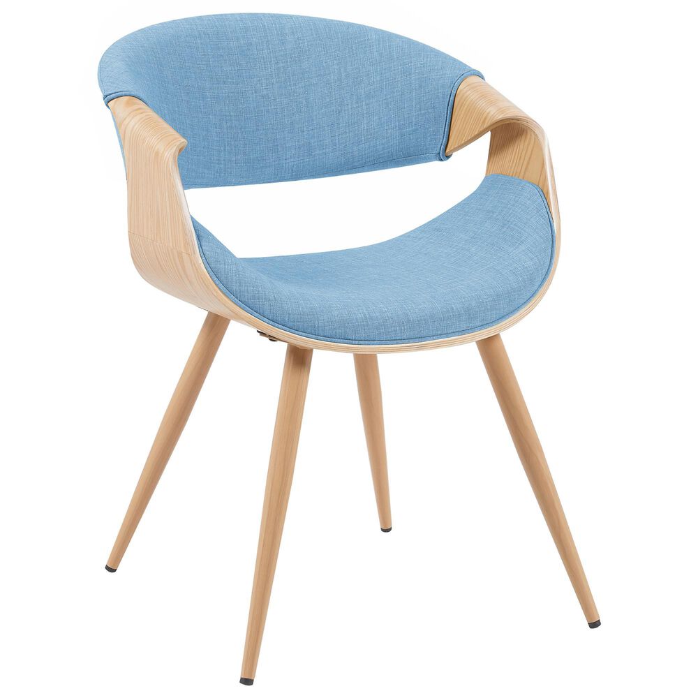 Armen Living Butterfly Arm Chair with Blue Upholstery in Oak, , large