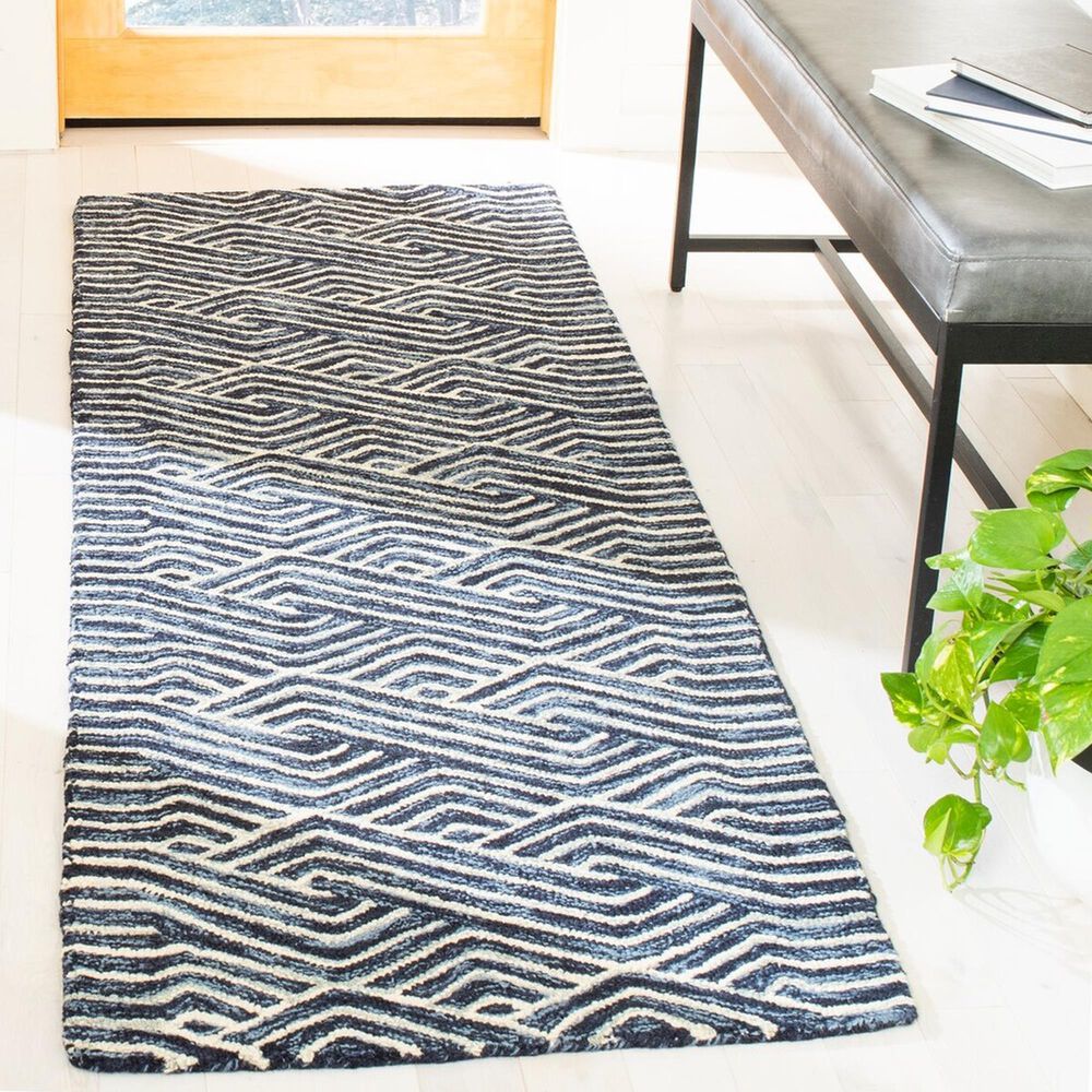 Safavieh Micro-Loop 2&#39;3&quot; x 7&#39; Dark Blue and Ivory Runner, , large
