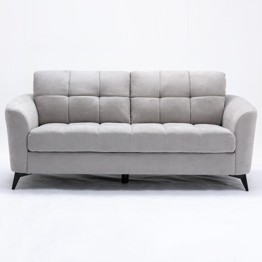 HOMLUX 79"W Woven Fabric Sofa with Tufted Cushions and Black Metal Legs in Light Gray, , large
