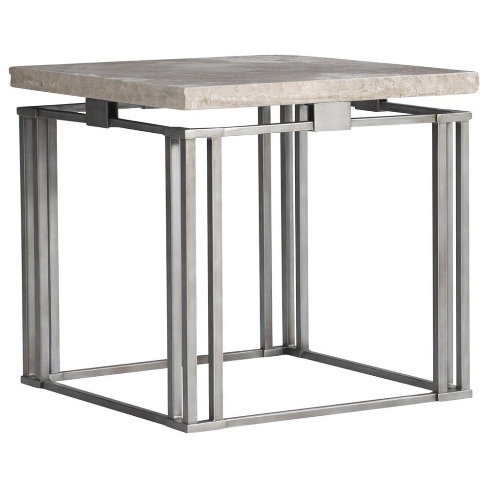 Bernhardt Riverton Side Table in Honed Bianco Travertine and Silver, , large