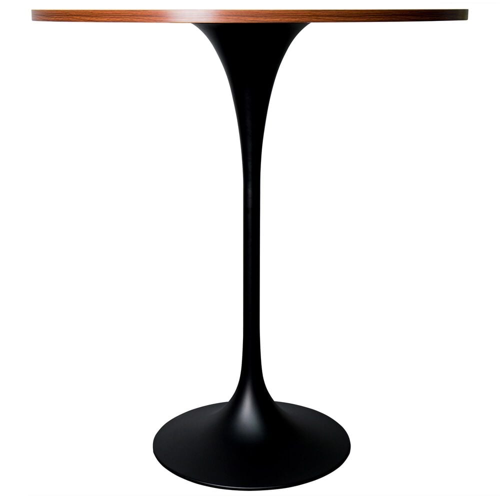 Leisuremod LeisureMod Verve Collection Modern Bar Height Table Black Base with 36 Round Cognac Brown MDF Top, , large