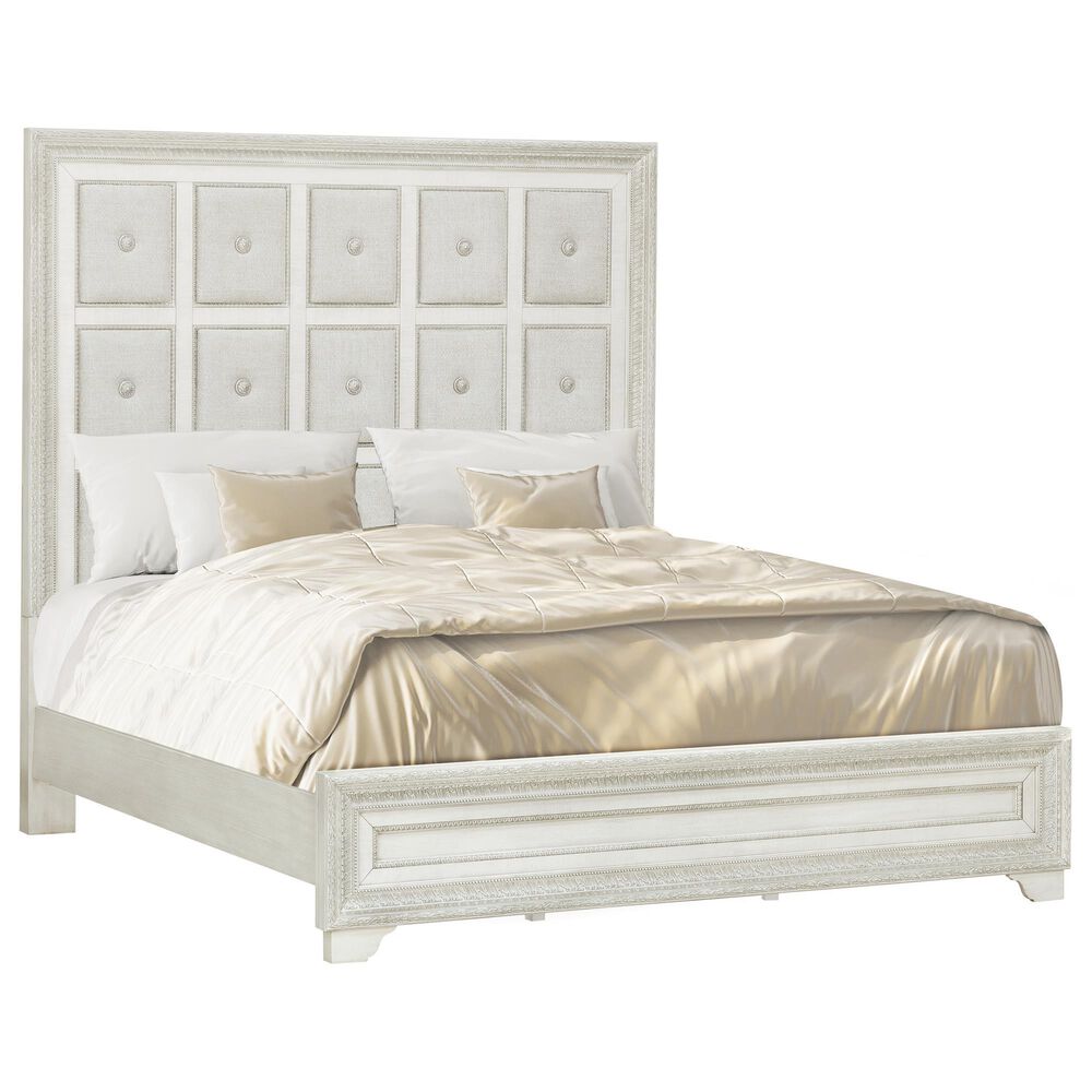 Nicolette Home Camila Queen Upholstered Panel Bed in White and Silver, , large