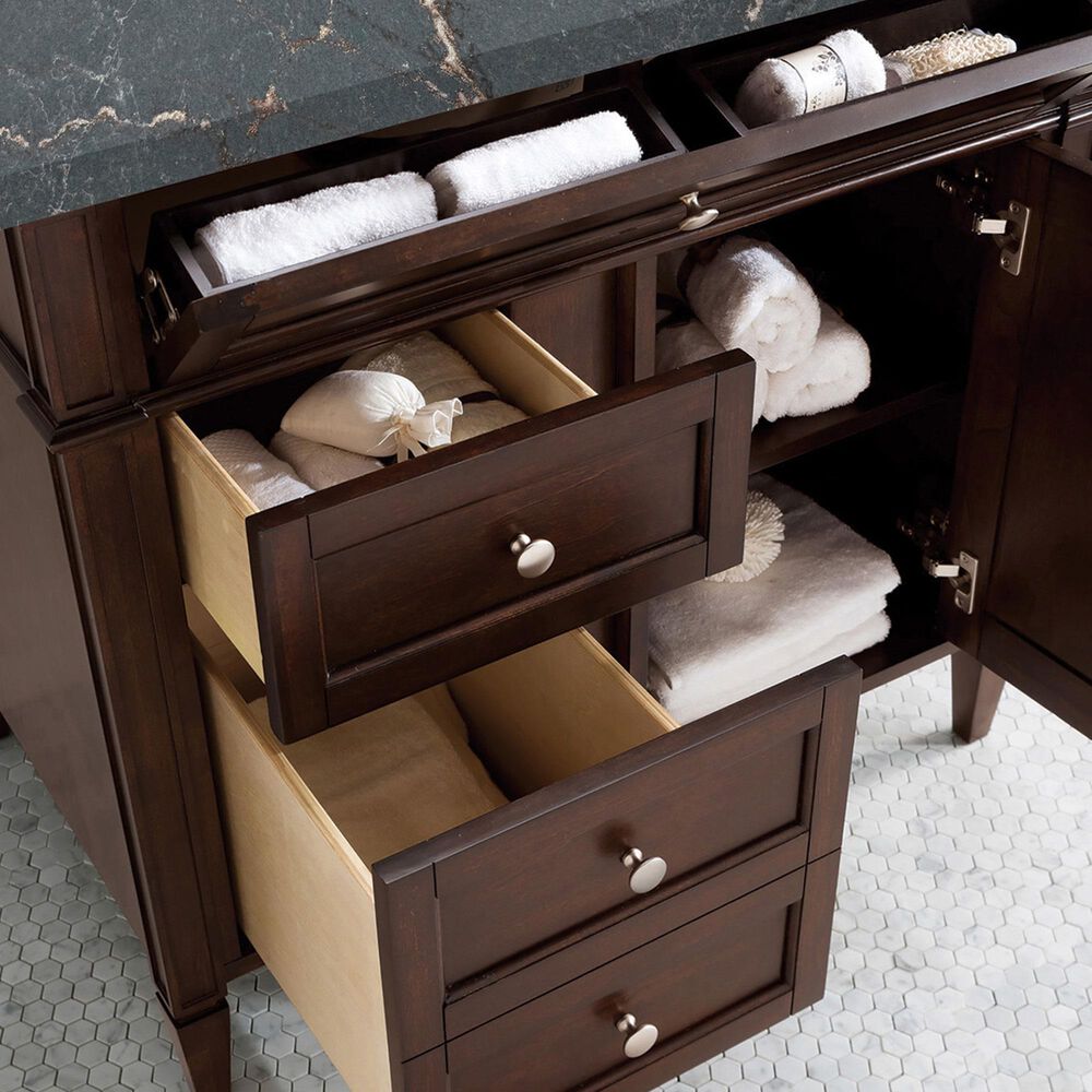 James Martin Vanities Brittany 36&quot; Single Bathroom Vanity in Burnished Mahogany with 3 cm Parisien Bleu Quartz Top and Rectangular Sink, , large