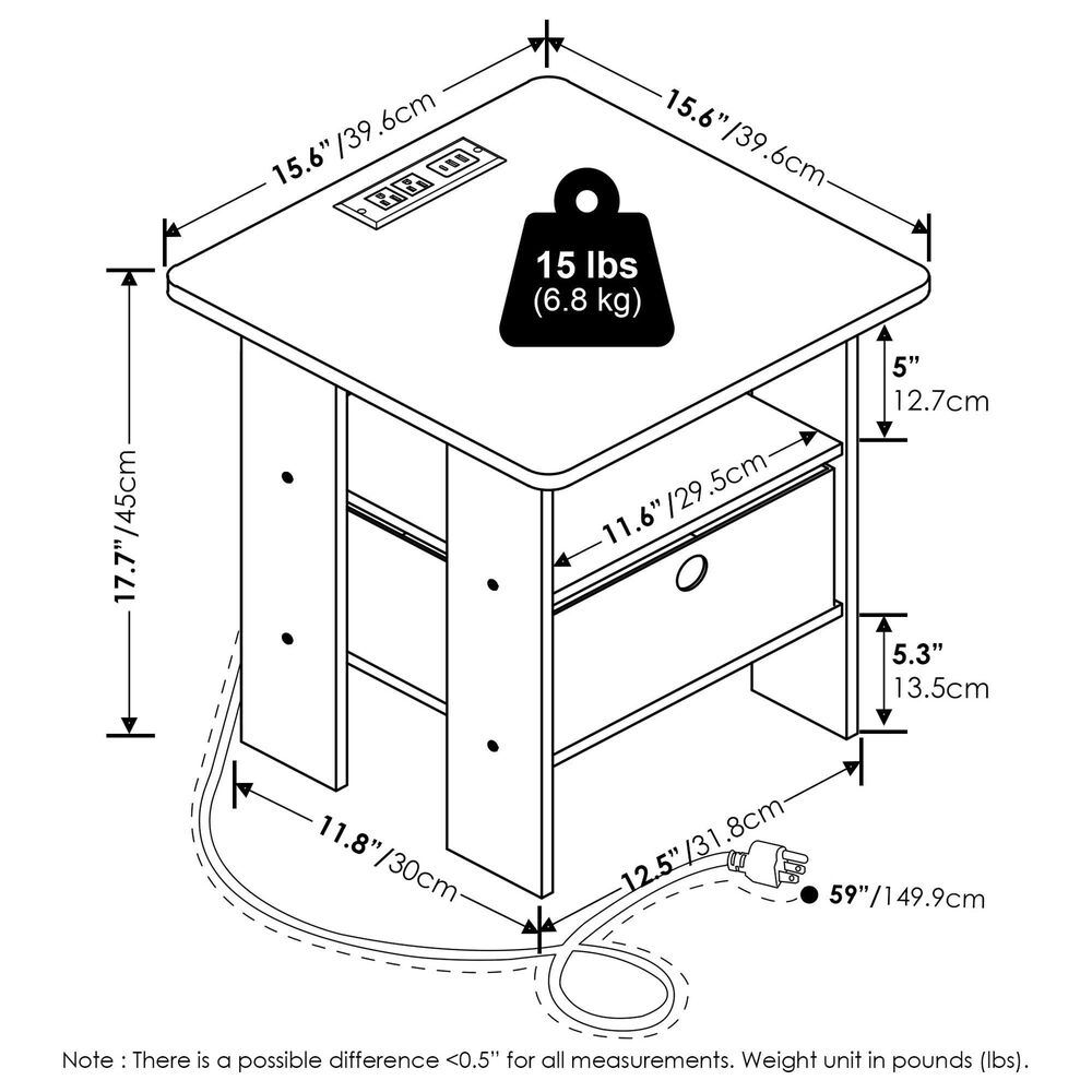HOMLUX USB and Type-C Port Charging Station End Table with Ivory Storage Bin in Marble White, , large