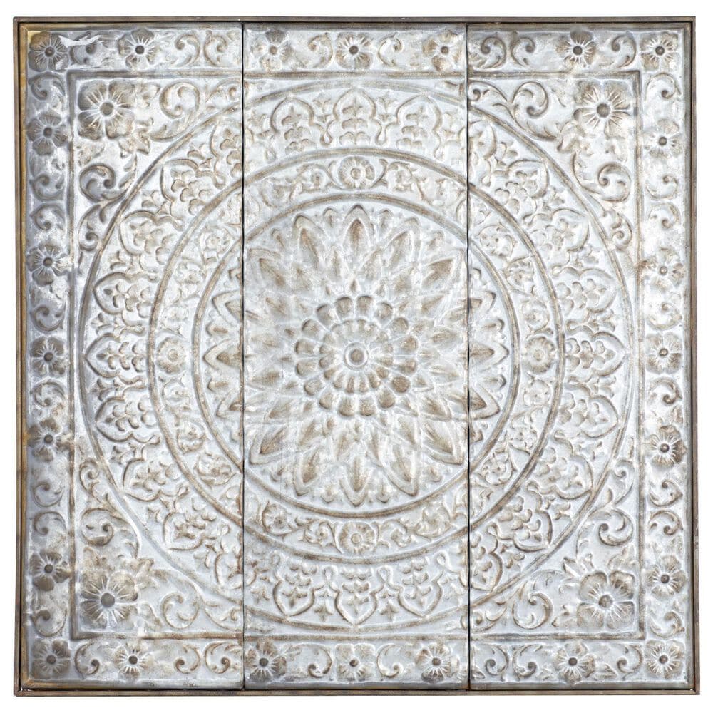 Maple and Jade 36" x 36" Square Embossed Floral Home Wall Decor in Weathered Gray and Dark Silver, , large