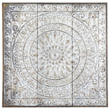 Maple and Jade 36" x 36" Square Embossed Floral Home Wall Decor in Weathered Gray and Dark Silver, , large
