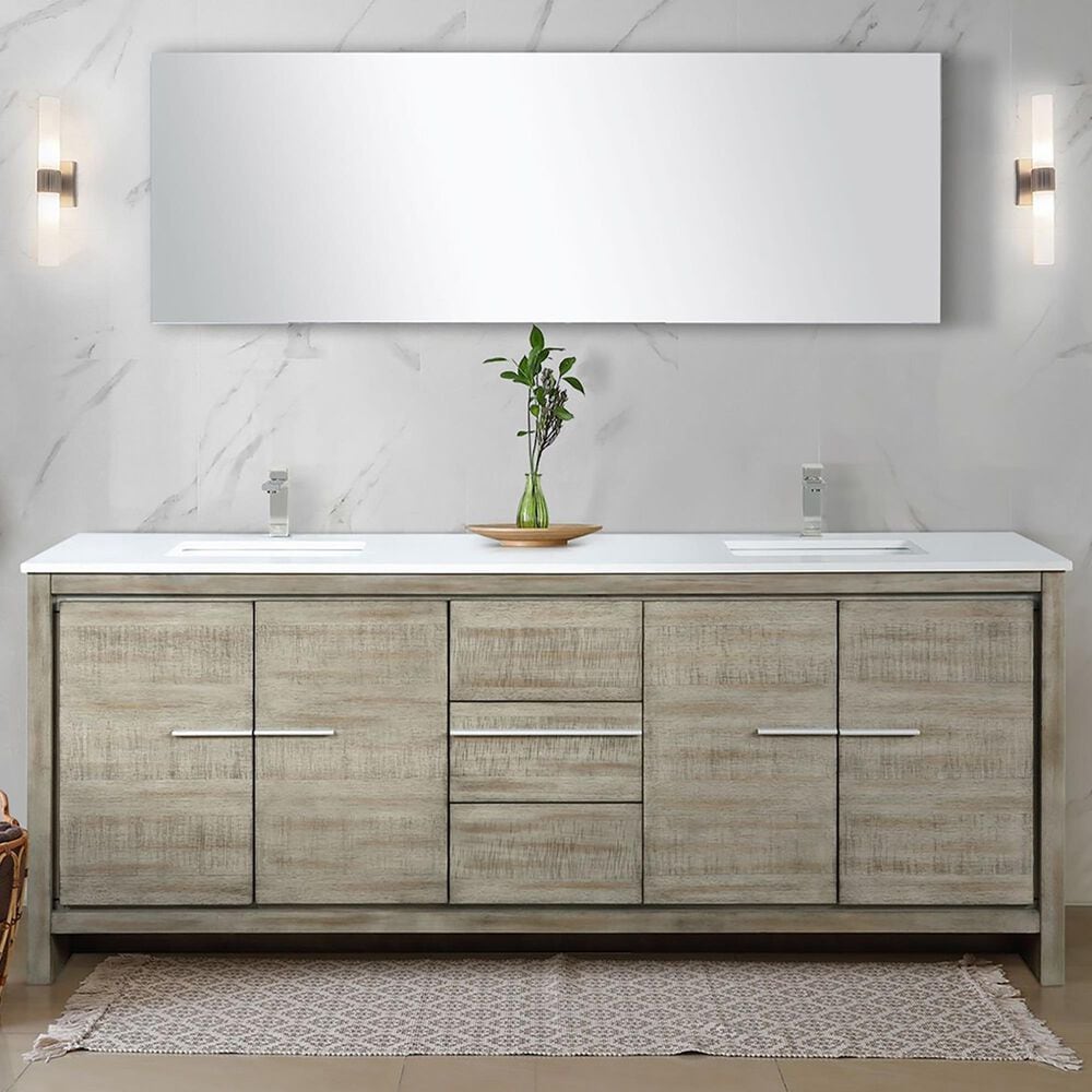 Lexora Home Lafarre 80&quot; Double Bathroom Vanity in Rustic Acacia with 2 cm White Quartz Top and Rectangular Sinks, , large