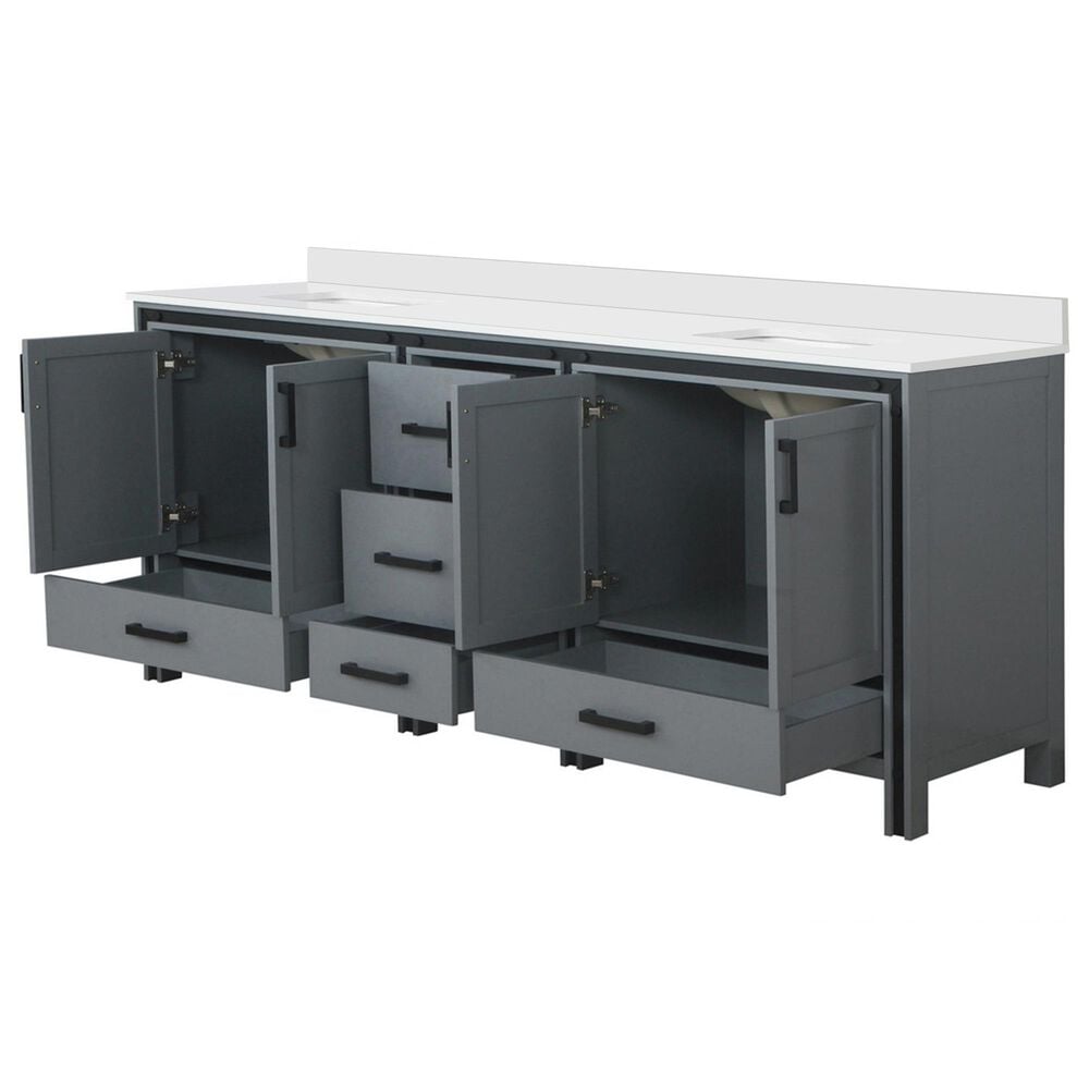 Lexora Home Ziva 84&quot; Double Bathroom Vanity in Dark Grey with 2 cm White Cultured Marble Top and Rectangular Sinks, , large