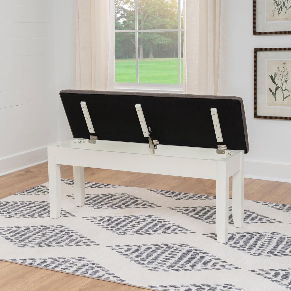 Linon Home Decor Jane Storage Bench with Taupe Cushion in Vanilla White, , large
