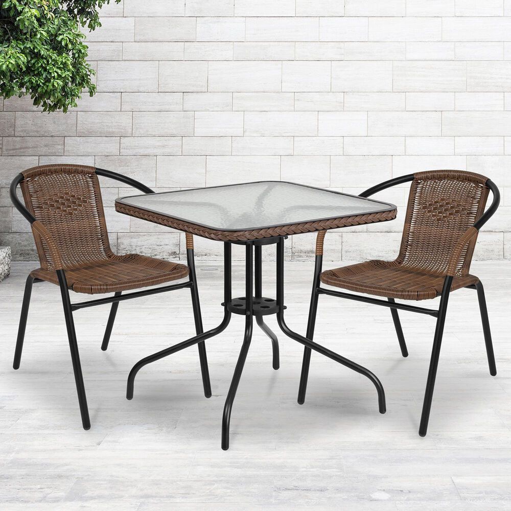 Flash Furniture 3-Piece Glass/Metal Table Set in Brown, , large
