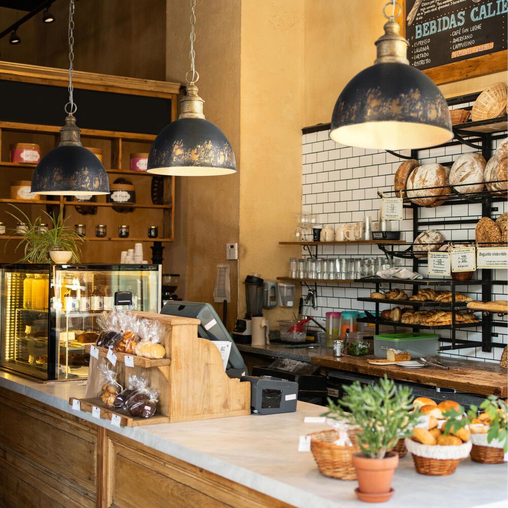 Golden Lighting Alison 1-Light Pendant with Weathered Black Iron Shade in Vintage Gold, , large