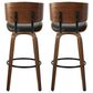 LumiSource Lombardi 30" Swivel Barstool with Black Faux Leather Upholstery in Walnut and Black (Set of 2), , large