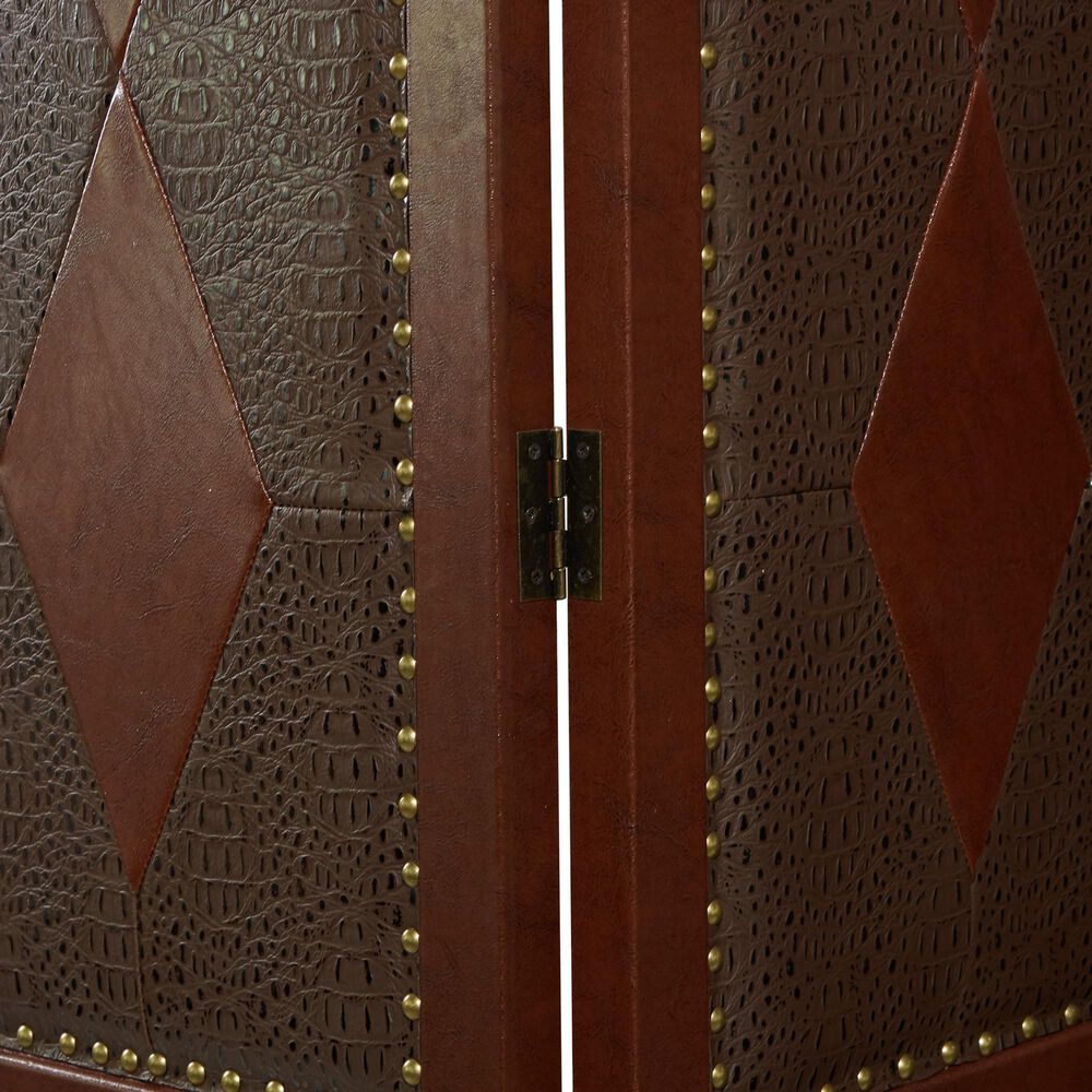 Maple and Jade Traditional Faux Leather Covering Room Divider Screen in Brown, , large
