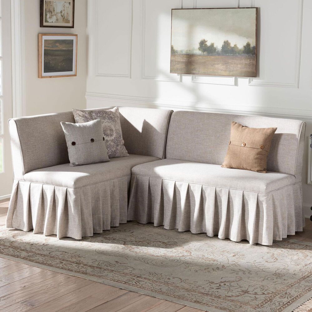 Baxton Studio Bryna 2-Piece Dining Nook Bench Set with Beige Cushion in Dark Brown, , large