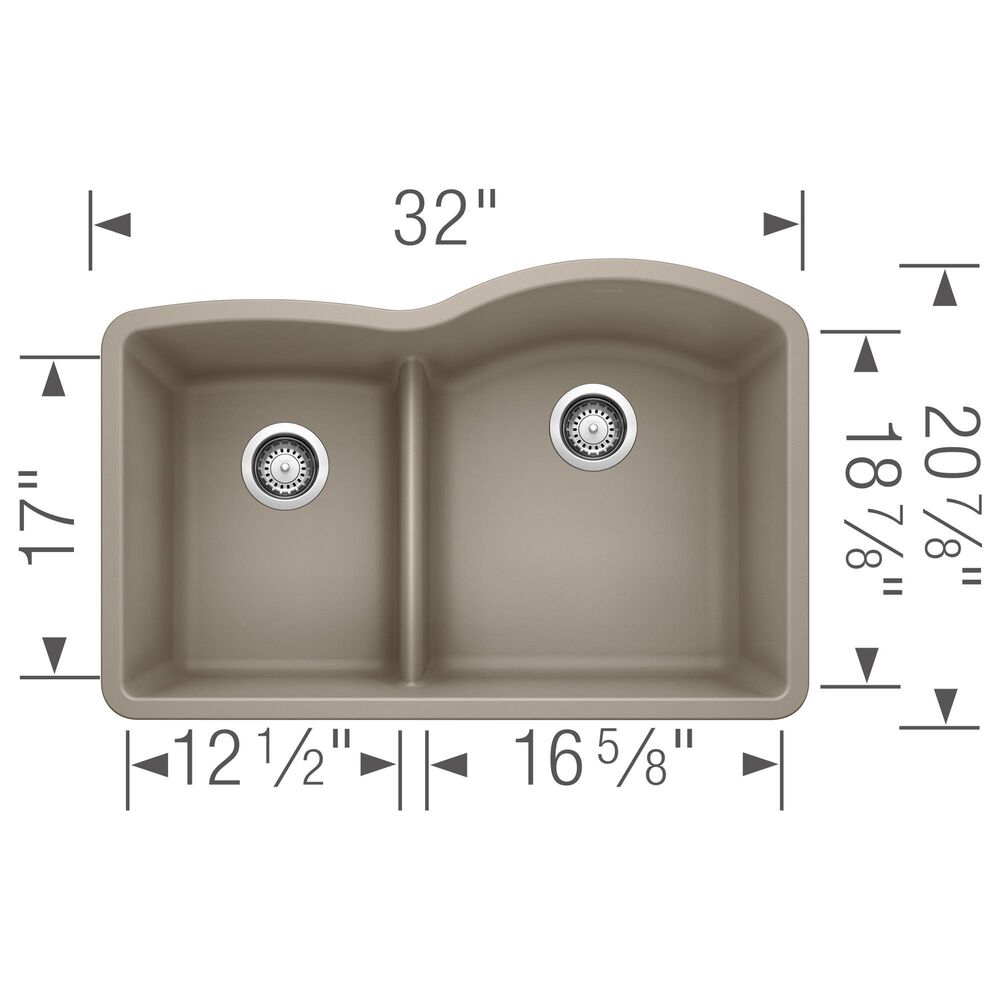 Blanco Diamond 32&quot; 1-3/4 Reverse Double Bowl Kitchen Sink with Low Divide in Truffle, , large
