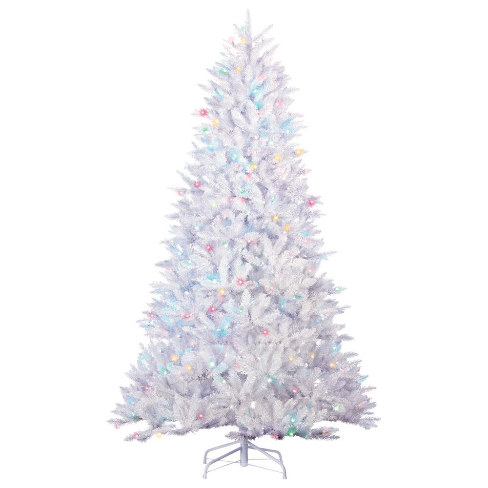 The Gerson Company 7.5&#39; Parkview Pine Artificial Christmas Tree with Multicolored LED Lights in White, , large