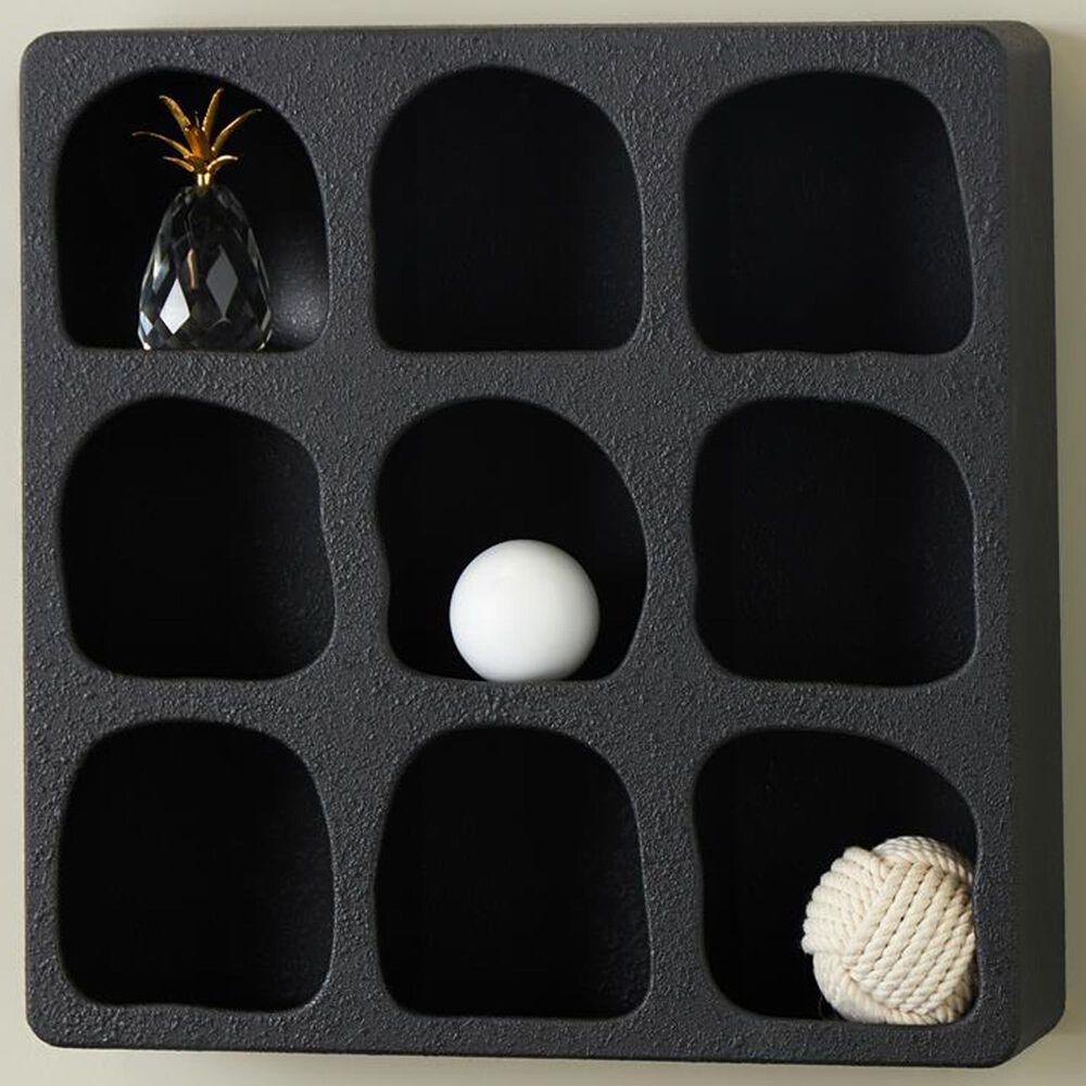 Maple and Jade 19" Wall Shelf with Abstract Block Shapes in Black, , large