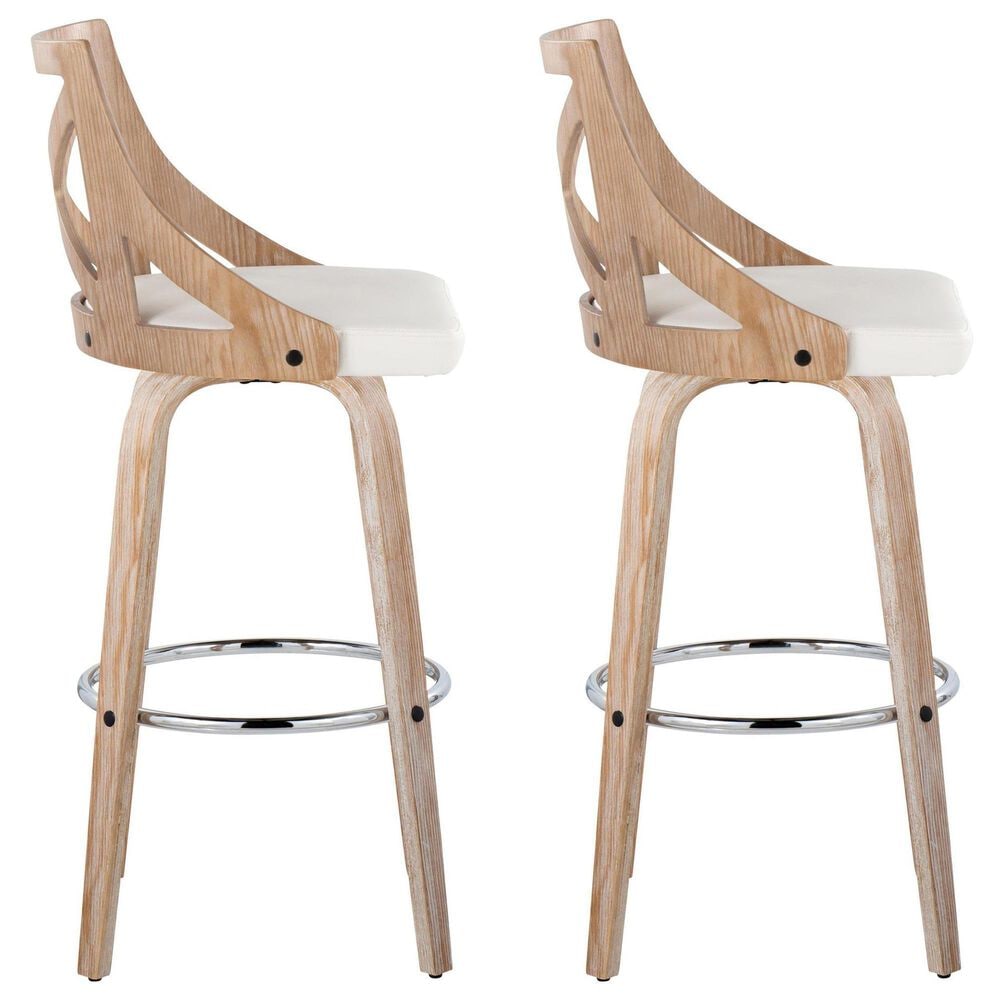 LumiSource Charlotte Swivel Bar Stool with White Faux Leather Upholstery in Whitewashed and Chrome (Set of 2), , large