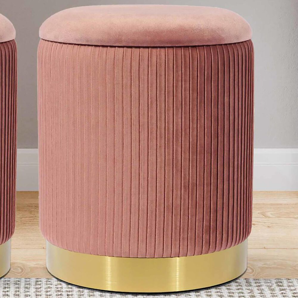 Tov Furniture Zoe Storage Ottoman in Blush Velvet Nebraska Furniture Mart