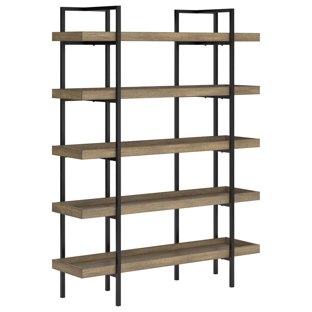 Ashley Montia 76" Bookcase in Light Brown and Gunmetal Gray, , large