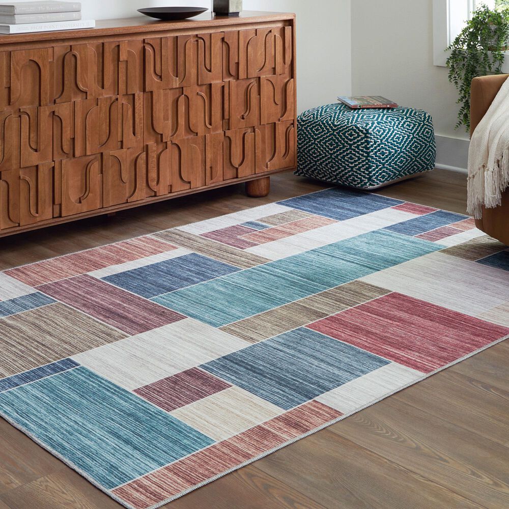 Ashley Numore 5&#39;2&quot; x 6&#39;11&quot; Beige, Teal, Blue, Green, Orange and Rust Area Rug, , large