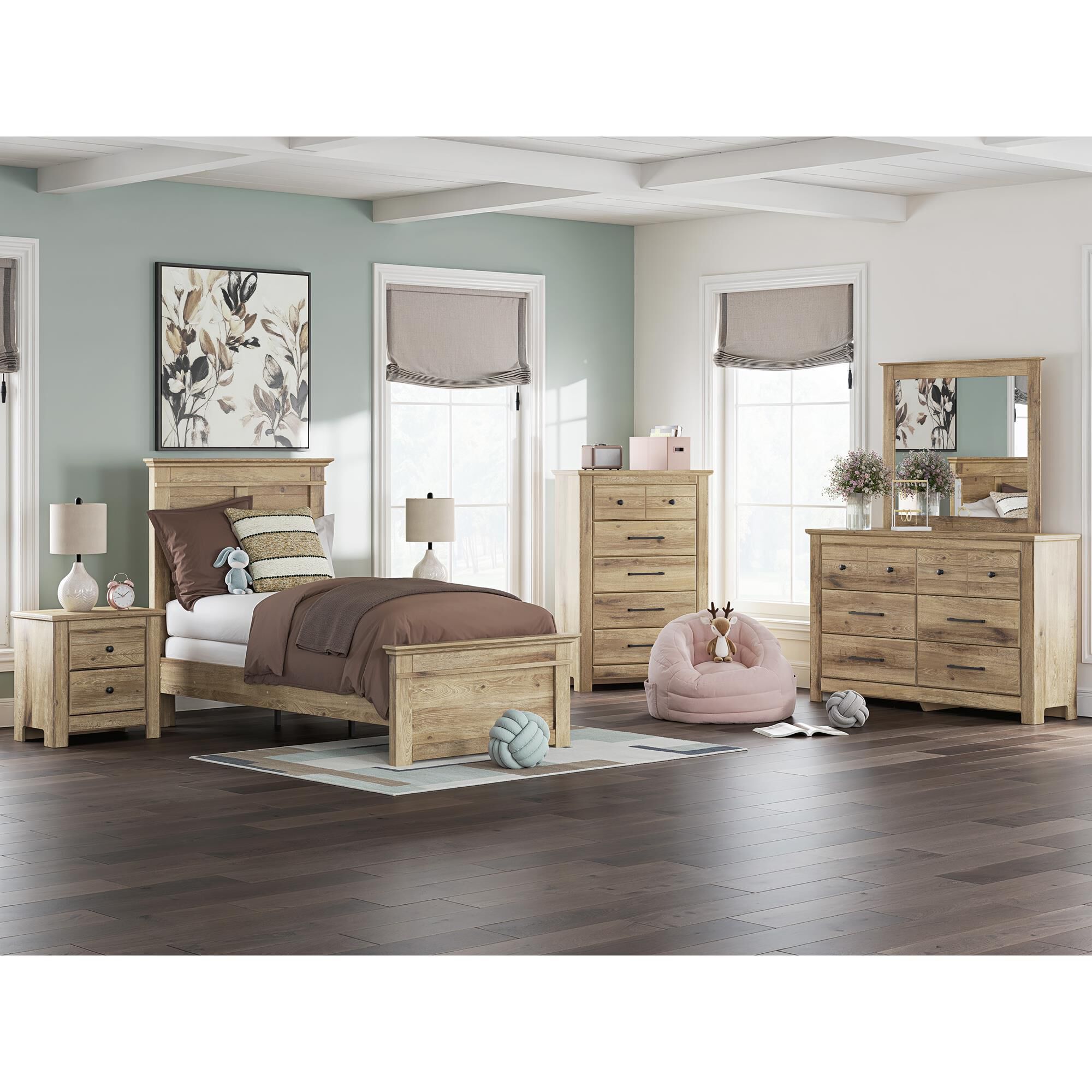Ashley Makidern 4-Piece Twin Panel Bedroom Set in Natural Brown
