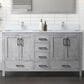 Lexora Home Jacques 60" Double Bathroom Vanity in Distressed Grey with 2 cm White Cultured Marble Top and Rectangular Sinks, , large