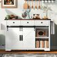 HOMLUX 54" Kitchen Island with Sliding Barn Door in White, , large