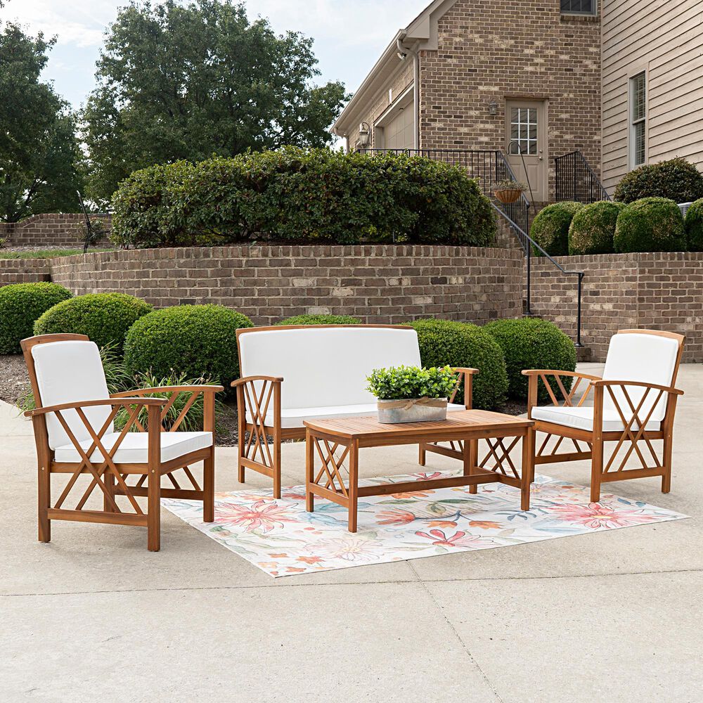 Linon Home Decor Jubil 4-Piece Outdoor Conversation Set in Brown, , large