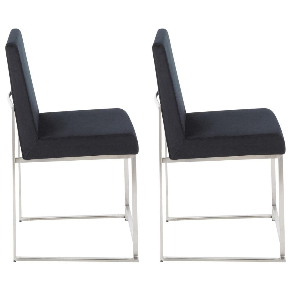 LumiSource Fuji Side Chair with Black Velvet Cushion in Brushed Stainless Steel &#40;Set of 2&#41;, , large