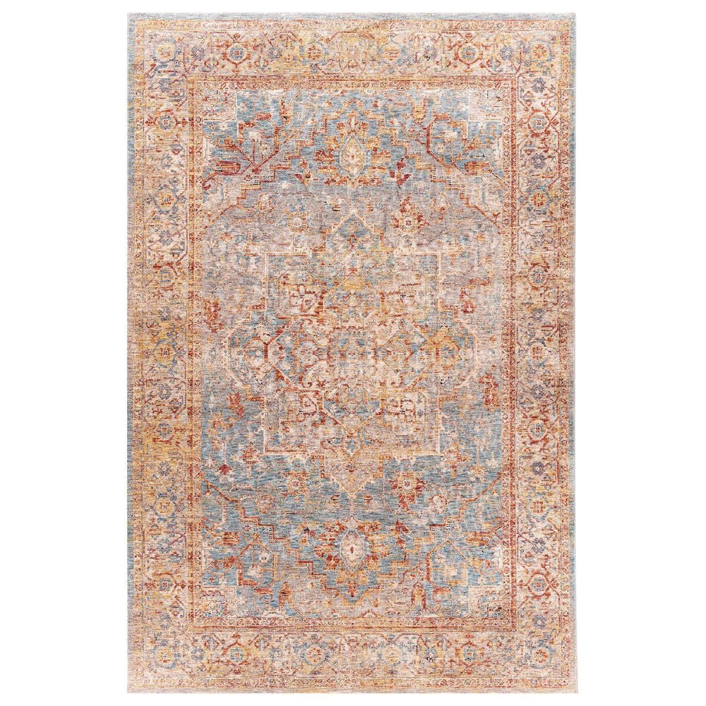 Surya Mirabel MBE-2310 6"7" Round Teal, Aqua, Gray, Burnt Orange, Olive and Beige Area Rug, , large