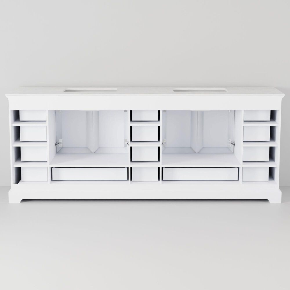 Lexora Home Dukes 84" Double Bathroom Vanity in White with 2 cm White Cultured Marble Top and Rectangular Sinks, , large