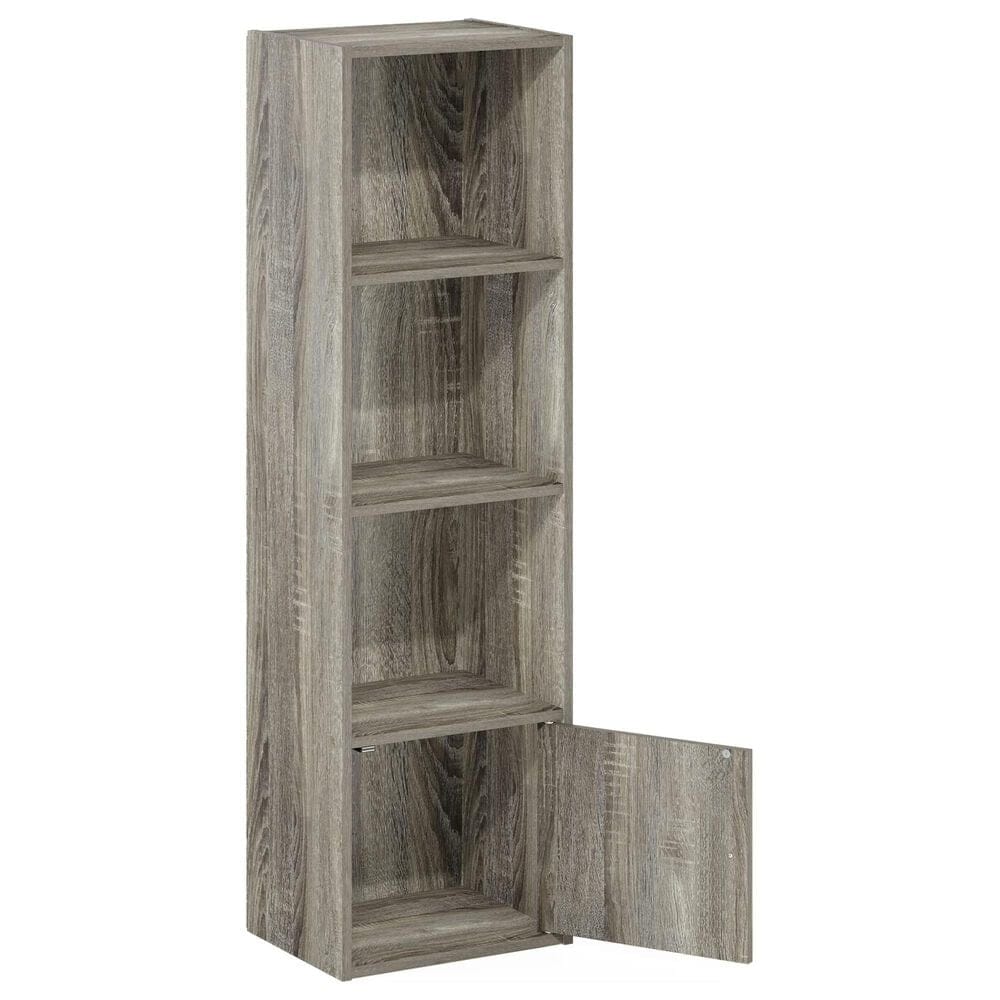 HOMLUX 4-Tier Shelf Bookcase with Door Storage Cabinet in French Oak, , large