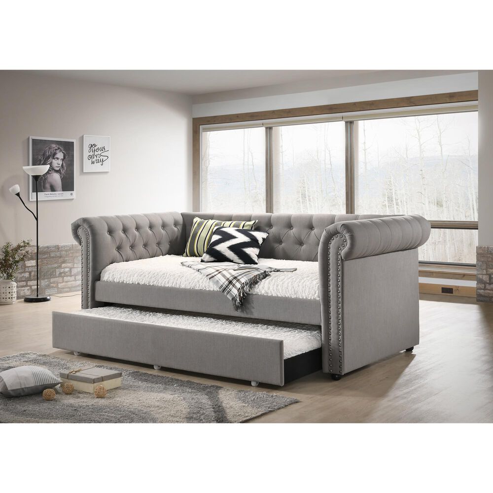 Crown Mark Ellie Daybed with Trundle in Gray, , large