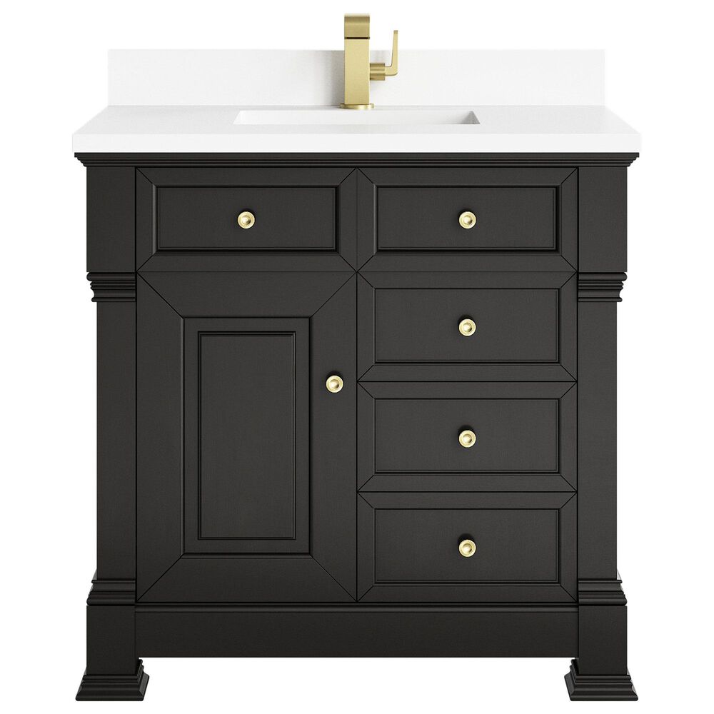 James Martin Vanities Brookfield 36&quot; Single Bathroom Vanity in Black Onyx with Single Hole 3 cm White Zeus Quartz Top and Rectangular Sink, , large