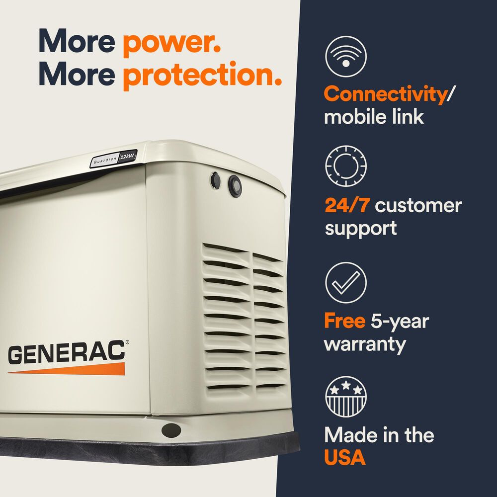 Generac Guardian 22000-Watt Home Backup Generator with 200 Amp Transfer Switch, , large