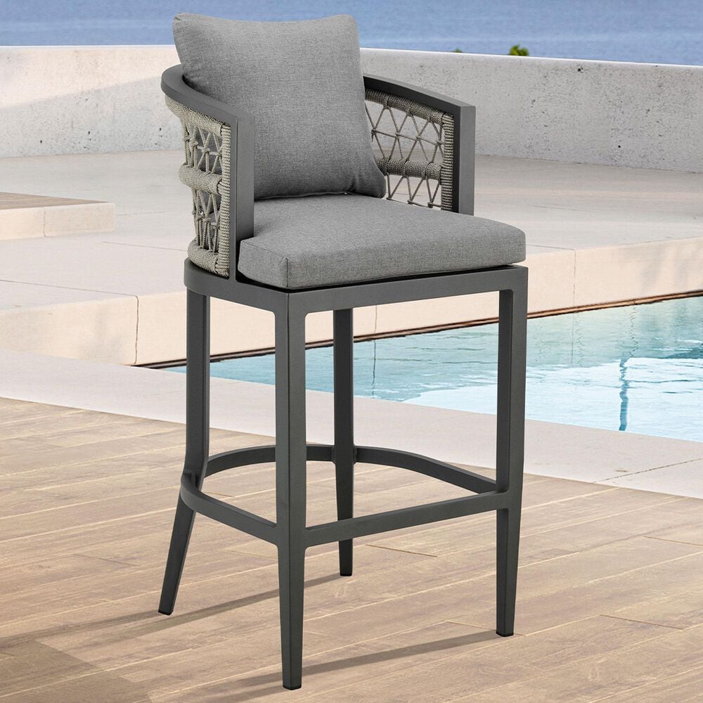 Armen Living Zella Patio Bar Stool with Earl Gray Cushion in Gray, , large