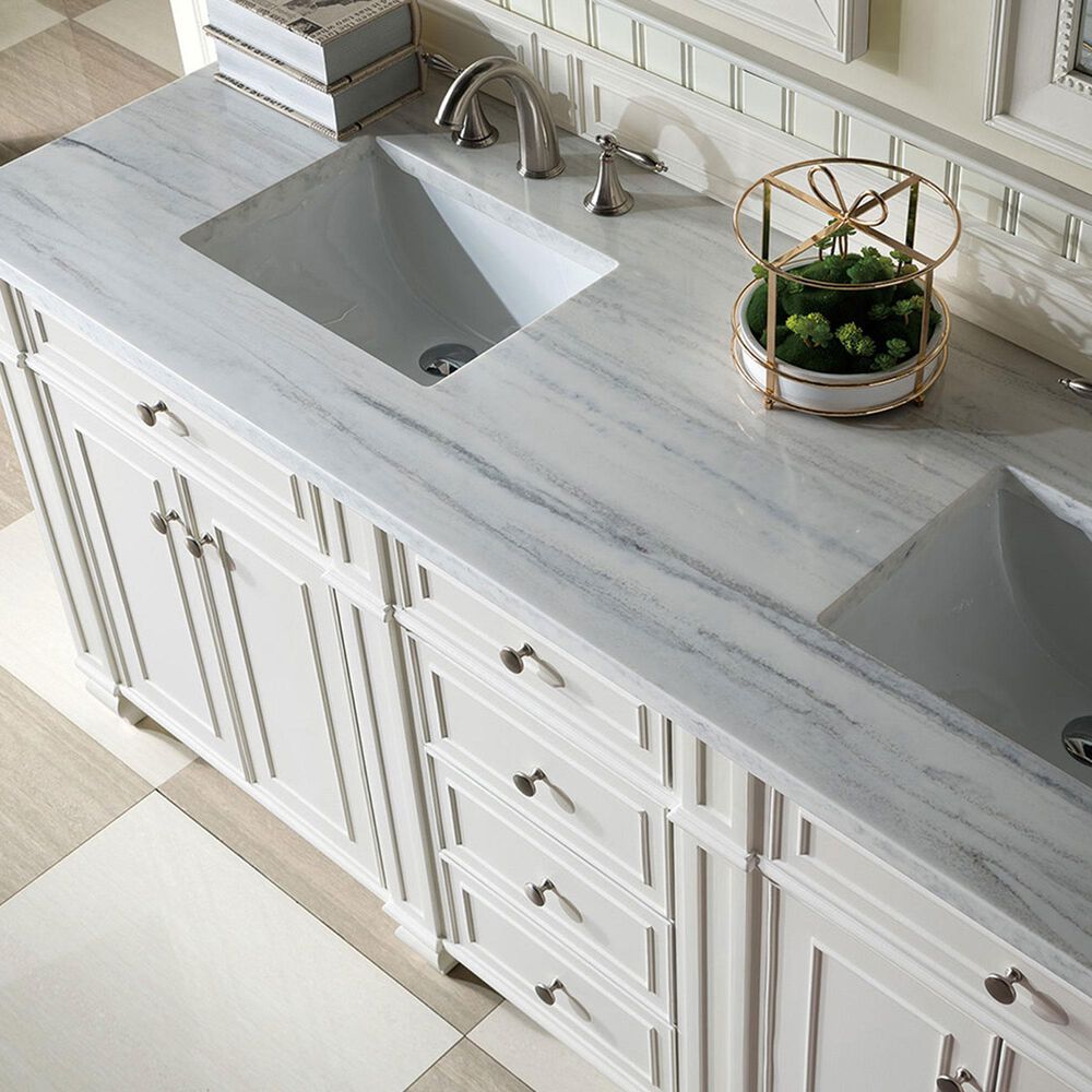 James Martin Vanities Bristol 72&quot; Double Bathroom Vanity in Bright White with 3 cm Arctic Fall Solid Surface Top and Rectangular Sinks, , large
