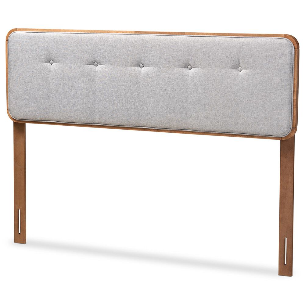 Baxton Studio Palina Queen Headboard with Light Grey Upholstered in Walnut Brown, , large