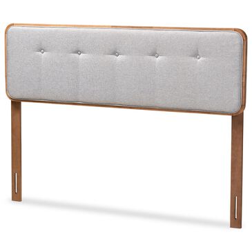 Baxton Studio Palina Queen Headboard with Light Grey Upholstered in Walnut Brown, , large