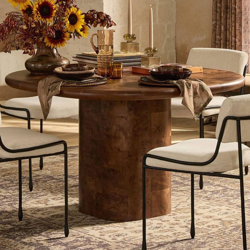 Four Hands Malko Dining Table-Dark Brown Mappa Burl-Dark Brown Rubberwood, , large
