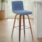 Armen Living Vienna Swivel Bar Height Stool with Vintage Blue Upholstery in Walnut, , large
