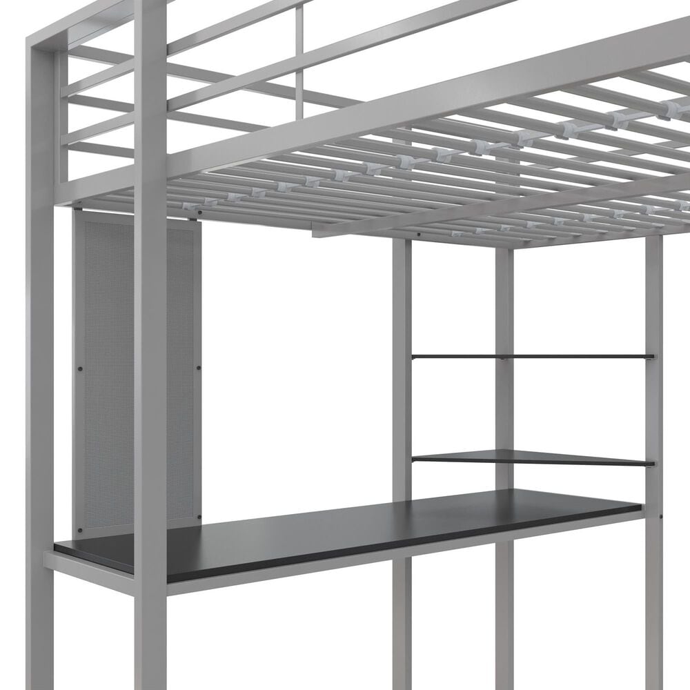 DHP Abode Full Metal Loft Bed with Desk in Silver, , large